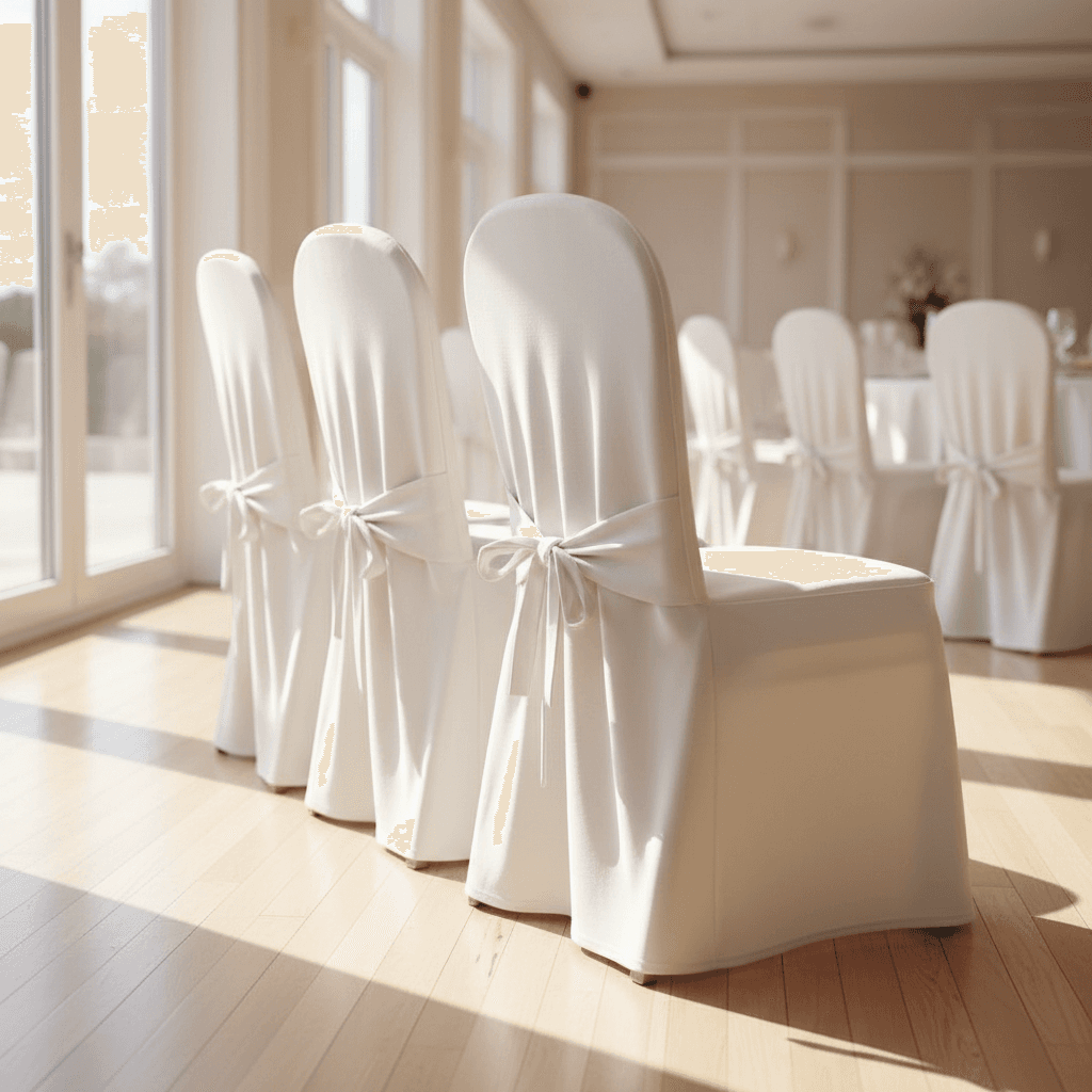 Custom fitted chair covers on venue seating