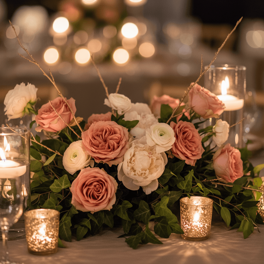 Elegant floral centerpiece on event table