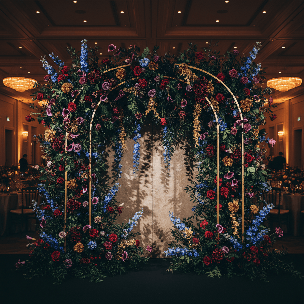 Luxurious floral backdrop creating a statement event focal point